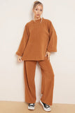 KATCH ME Camel Casual Loose Top & Wide Leg Pants Co-ord Co-ord 