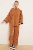 KATCH ME Camel Casual Loose Top & Wide Leg Pants Co-ord Co-ord 