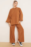 KATCH ME Camel Casual Loose Top & Wide Leg Pants Co-ord Co-ord 