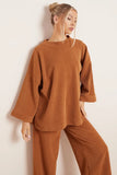 KATCH ME Camel Casual Loose Top & Wide Leg Pants Co-ord Co-ord 