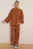 KATCH ME Camel Casual Loose Top & Wide Leg Pants Co-ord Co-ord 