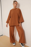KATCH ME Camel Casual Loose Top & Wide Leg Pants Co-ord Co-ord 