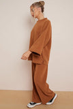 KATCH ME Camel Casual Loose Top & Wide Leg Pants Co-ord Co-ord 
