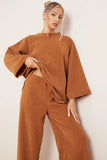 KATCH ME Camel Casual Loose Top & Wide Leg Pants Co-ord Co-ord 