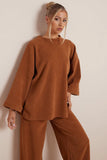 KATCH ME Camel Casual Loose Top & Wide Leg Pants Co-ord Co-ord 