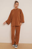KATCH ME Camel Casual Loose Top & Wide Leg Pants Co-ord Co-ord 