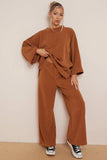 KATCH ME Camel Casual Loose Top & Wide Leg Pants Co-ord Co-ord 