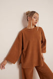 KATCH ME Camel Casual Loose Top & Wide Leg Pants Co-ord Co-ord 