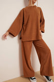 KATCH ME Camel Casual Loose Top & Wide Leg Pants Co-ord Co-ord 
