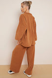 KATCH ME Camel Casual Loose Top & Wide Leg Pants Co-ord Co-ord 