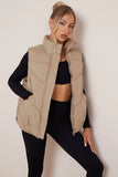 KATCH ME Camel Chic Stand Collar Zip-Up Gilet Coat 