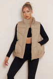KATCH ME Camel Chic Stand Collar Zip-Up Gilet Coat 