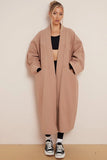KATCH ME Camel Exposed Stitches Pocket Loose Thermal Coat Coat 
