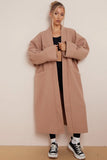 KATCH ME Camel Exposed Stitches Pocket Loose Thermal Coat Coat 