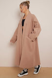 KATCH ME Camel Exposed Stitches Pocket Loose Thermal Coat Coat 