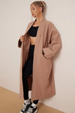 KATCH ME Camel Exposed Stitches Pocket Loose Thermal Coat Coat 