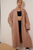 KATCH ME Camel Exposed Stitches Pocket Loose Thermal Coat Coat 