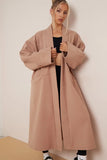 KATCH ME Camel Exposed Stitches Pocket Loose Thermal Coat Coat 