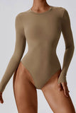 KATCH ME Camel Round Neck Long Sleeve Bodysuit Bodysuit 