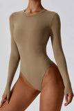 KATCH ME Camel Round Neck Long Sleeve Bodysuit Bodysuit 