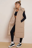 KATCH ME Camel Versatile Waist Tie Hooded Thermal Gilet Coat