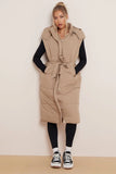 KATCH ME Camel Versatile Waist Tie Hooded Thermal Gilet Coat