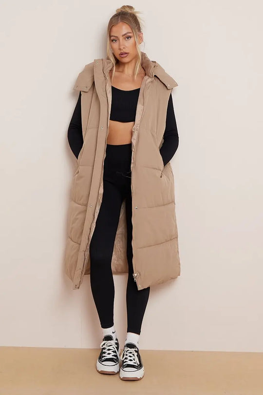 Versatile Waist Tie Hooded Zip-Up Thermal Gilet