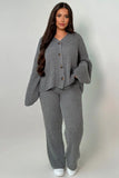Grey Casual Knit V Neck Cardigan & Loose Trousers Co-ord