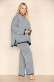 KATCH ME Charcoal Chic Loungewear Wavy Edge Round Neck Long Sleeve Top & Wide Leg Pants Co-ord Co-ord