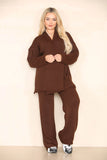 KATCH ME Coffee Commuter Knit V Neck Wrap Tie Curved Edge Pullover & Stretchy Pants Co-ord Co-ord 38.99