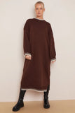 KATCH ME Coffee Commuter Versatile Color Matching Edge Long Sleeve Loose Dress Dress 28.99