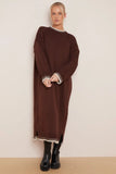 KATCH ME Coffee Commuter Versatile Color Matching Edge Long Sleeve Loose Dress Dress
