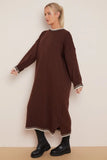 KATCH ME Coffee Commuter Versatile Color Matching Edge Long Sleeve Loose Dress Dress
