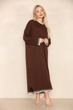 KATCH ME Coffee Commuter Versatile Color Matching Edge Long Sleeve Loose Dress Dress