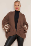 KATCH ME Coffee Stylish LOVE Print Knit Balloon Sleeve Open-Front Sweater Cardigan Coat 27.99