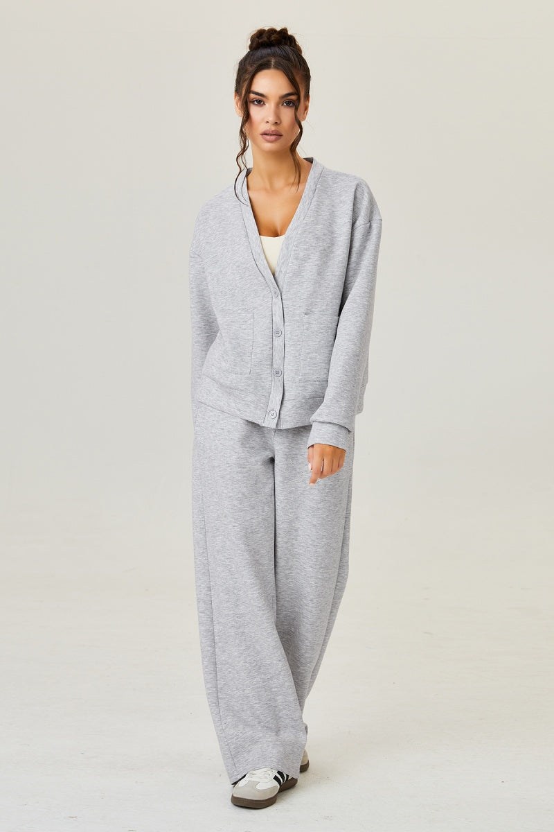Katchme Comfort Solid Color Button-Up Long Sleeve Two Piece Co-ord - KATCH ME UK-Co-ord