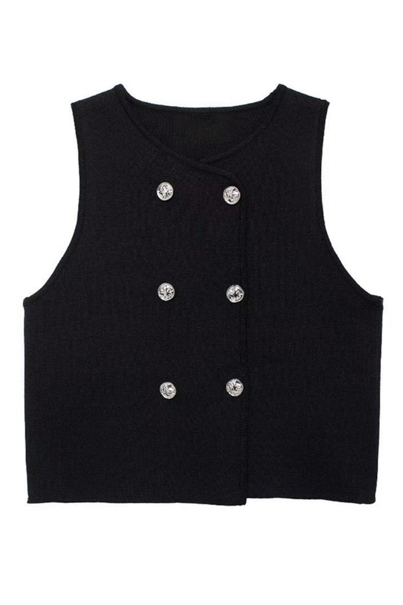 Katchme Comfort Solid Color V Neck Double Breasted Sleeveless Tank Top - KATCH ME UK-Shirt