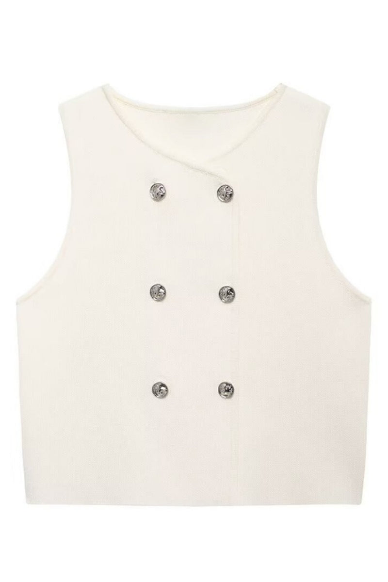 Katchme Comfort Solid Color V Neck Double Breasted Sleeveless Tank Top - KATCH ME UK-Shirt