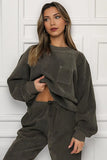 KATCH ME Concrete Grey Corduroy Loose Long Sleeve Top & Drawstring Pants Co-ord Co-ord 