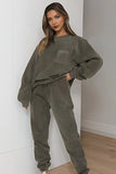 KATCH ME Concrete Grey Corduroy Loose Long Sleeve Top & Drawstring Pants Co-ord Co-ord 