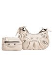 KATCH ME Cream PU Cago City Rivet Buckle Adjustable Ruched Shoulder Bag  23.99