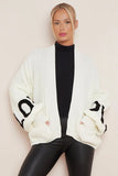 KATCH ME Cream Stylish LOVE Print Knit Balloon Sleeve Open-Front Sweater Cardigan Coat 27.99