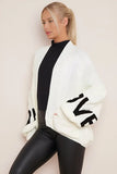 KATCH ME Cream Stylish LOVE Print Knit Balloon Sleeve Open-Front Sweater Cardigan Coat