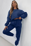 KATCH ME Dark Blue Round Neck Ribbed Sweatshirt & Elasticated Pants Co-ord Co-ord 