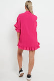 KATCH ME Fuchsia Button Flounce Short Sleeve Top & Elasticated Shorts Co-ord Co-ord 