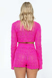 KATCH ME Fushcia Knitted Crop Top & Crochet Shorts Co-ord Co-ord 30.99