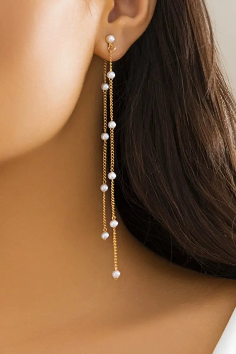 KATCH ME Gold Faux Pearl Chain Earrings Accessories 
