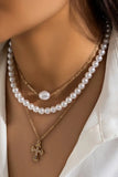 KATCH ME Gold Faux Pearl Cross Pendent Stacking Necklace Accessories 