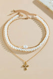 KATCH ME Gold Faux Pearl Cross Pendent Stacking Necklace Accessories 