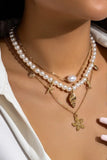 KATCH ME Gold Faux Pearl Starfish Pendent Stacking Necklace Accessories 